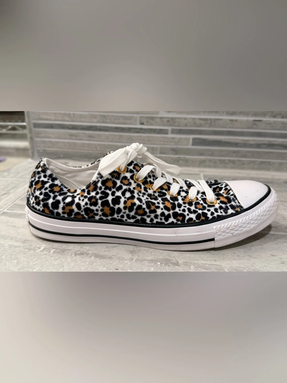 Converse Low-Top Leopard Print Sneakers - White/Black/Tan - Picture 6 of 6